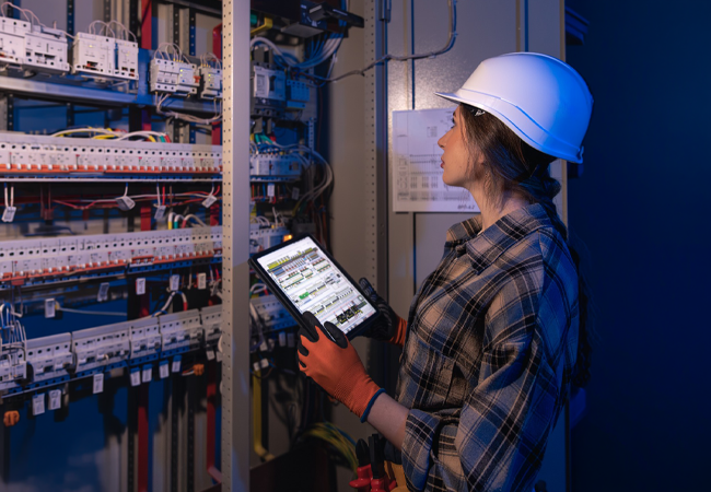 Professional UPS maintenance Qatar – engineer inspecting UPS system
